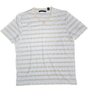Perry Ellis Men's XL V-Neck Striped T-Shirt 65% Polyester & 35% Cotton Beige & W